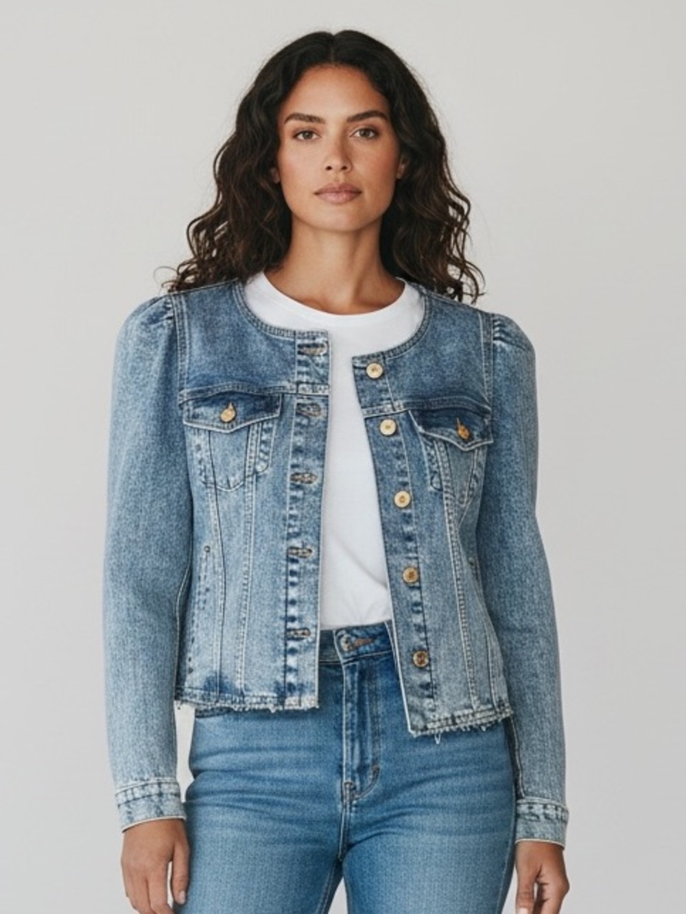 GAP ICON NWTS Collarless cropped Light  Blue Women’s Jean Jacket.  Size M